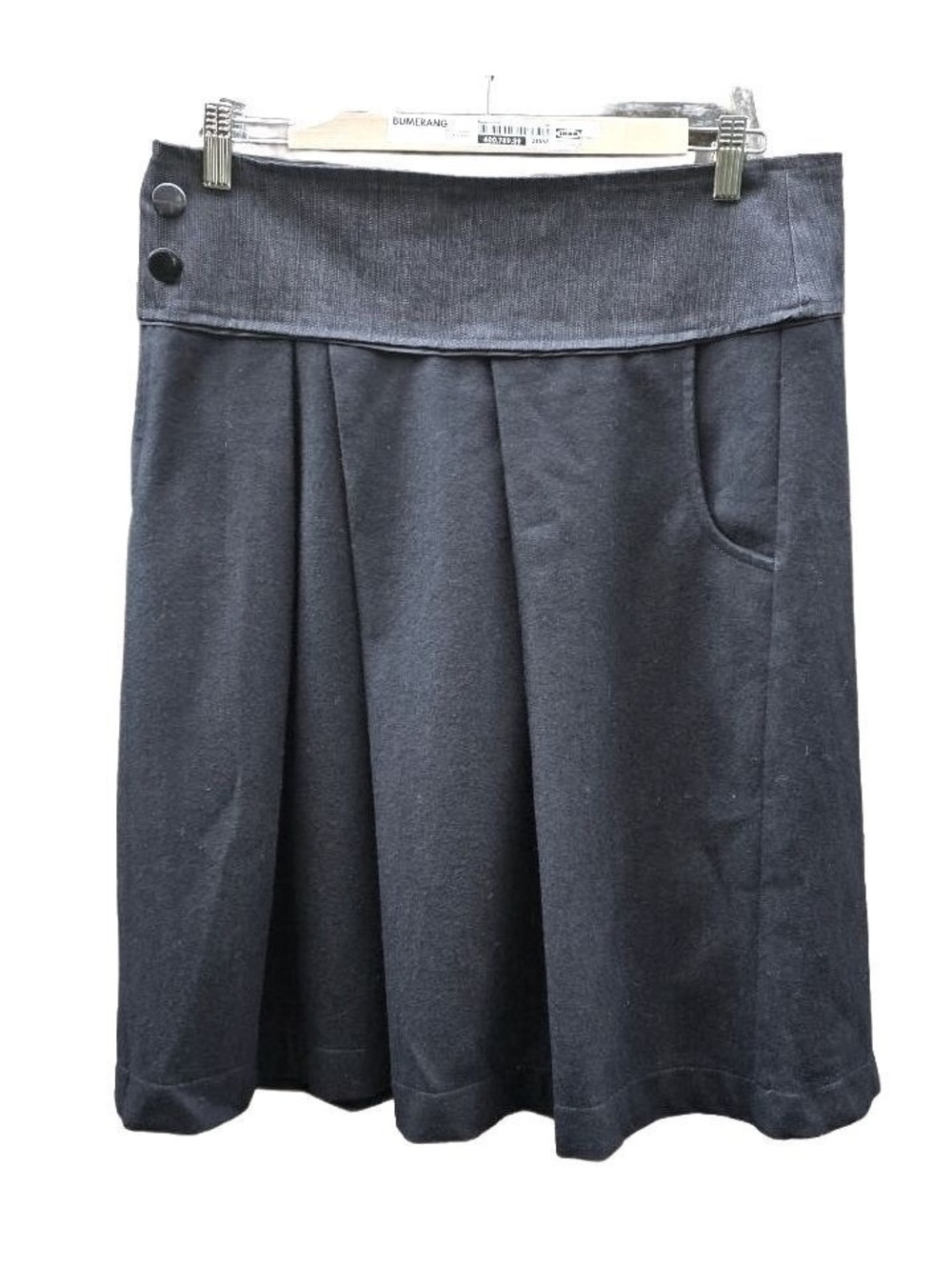 Allison Wonderland Vintage Inspired Black Knee Length Pleated Wool Blend Skirt L